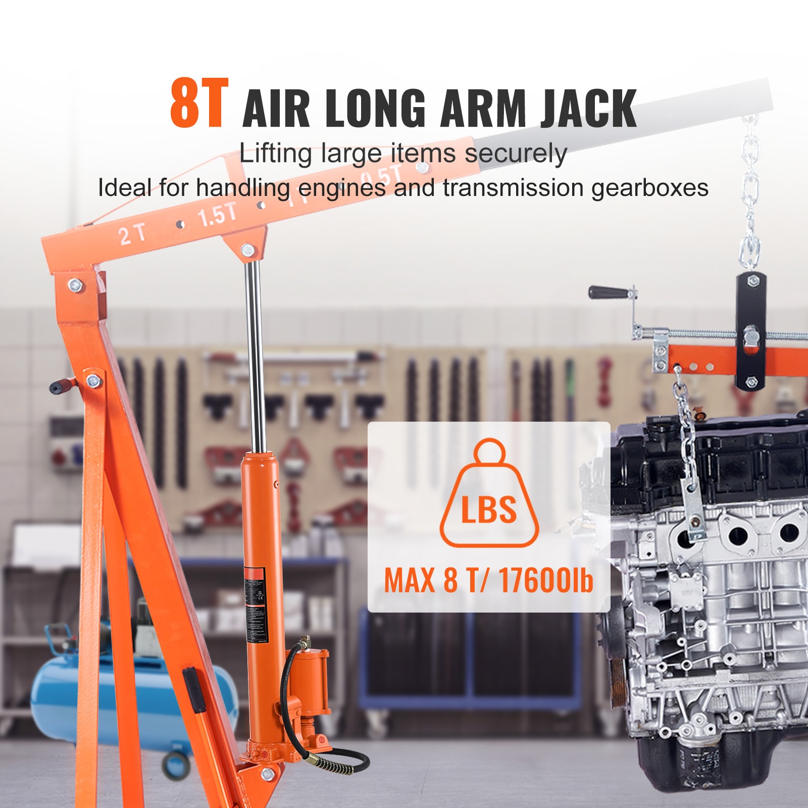 Hydraulic Long Ram Jack 8Ton Clevis Base Engine Hoist Cylinder Single Pump_voghion.com
